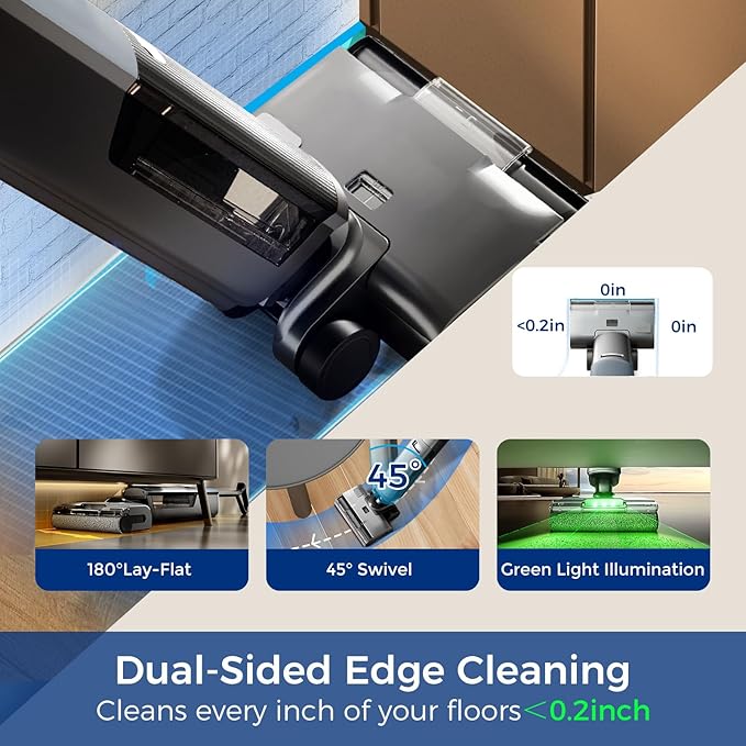 Wet Dry Vacuum Cleaner,Cordless Vacuum Mop Combo with Self-Cleaning,All in one Floor Cleaner Machine for Hard Floor,45kPa Suction 75 Mins Runtime Anti-Tangle,LED Light,180° Lay-Flat,Self Propelled