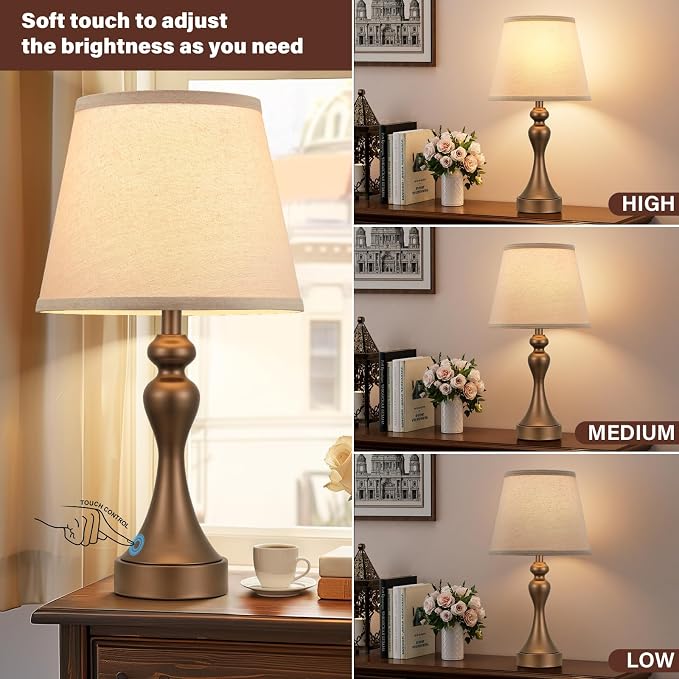 Touch Lamps for Nightstand, 3 Way Dimmable Bedside Lamps - Image 2