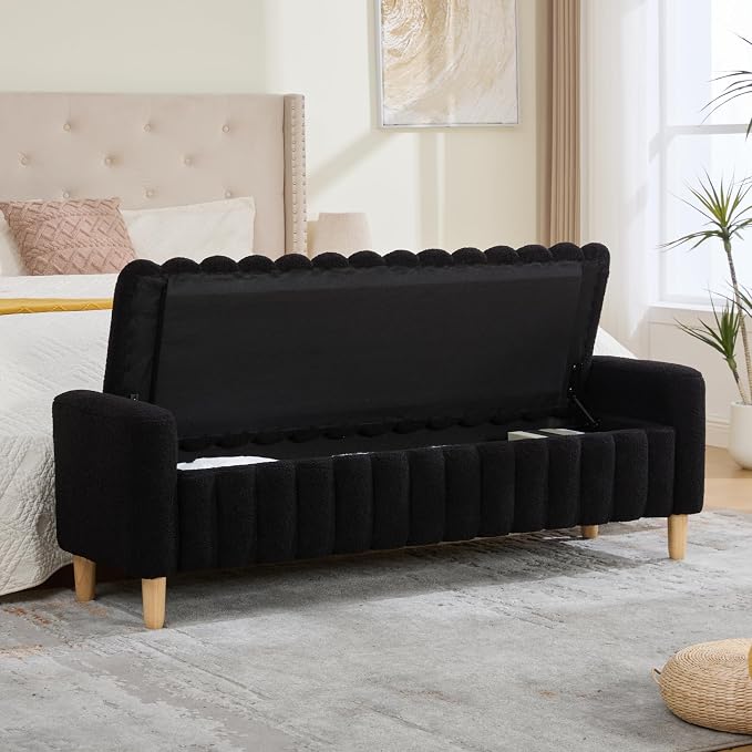 63.4" Cute Teddy Fabric Ribbed King Size End of Bed Bench. | Entryway Ottoman - Image 6