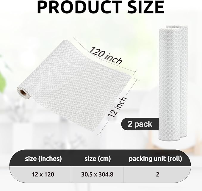 RAY STAR 12X120 Inch Shelf Liner for Kitchen Cabinets, Non-Adhesive Cabinet Liner Washable, PVC Drawer Liner for Dresser Non-Slip Bathroom (White Circle)(2 Roll)
