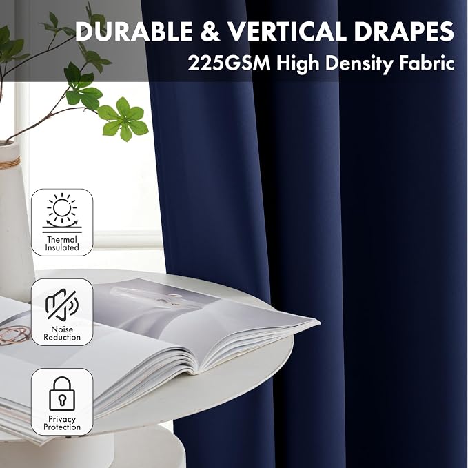 Short Navy Blue Half Blackout Curtains W40 x L36 Inch 2 Panels | Thermal - Image 4