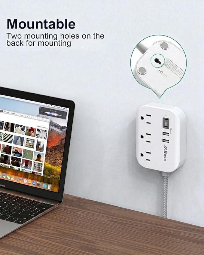 Mifaso Power Strip with USB Ports, 15Ft Flat Extension Cord | with Multiple - Image 3