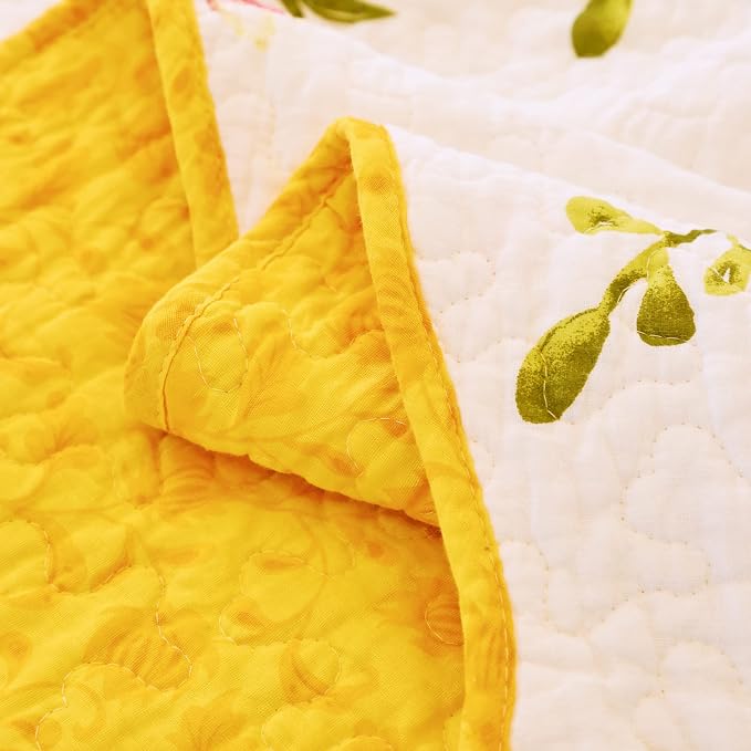 EVENHUG 100% Cotton Quilt Twin Size Yellow Sunflower Bedding Set Floral - Image 8