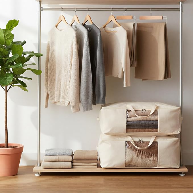 Blanket Storage Bags 70L Canvas Closet Organizers Clothes Container 2 Pack | - Image 5