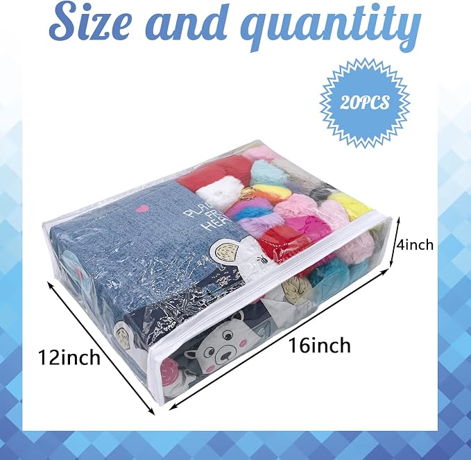 20Pcs Large Clear Vinyl Zippered Storage Bags - Image 2