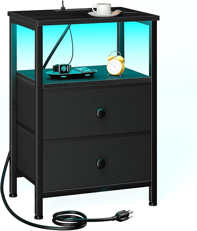 Night Stand, LED Black Nightstand by LOAKEKEL
