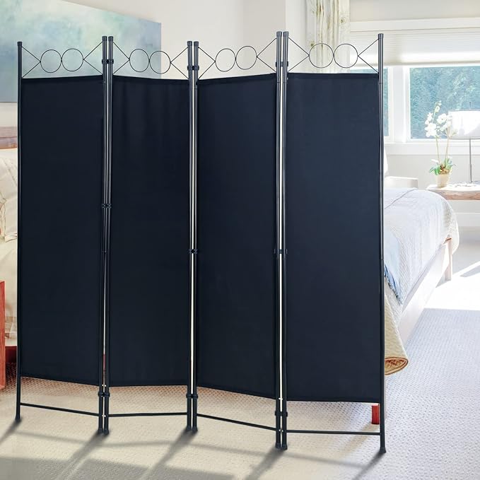 Room Divider 4 Panels 6FT Room Divider Black Privacy Panel Screens | Wall - Image 4