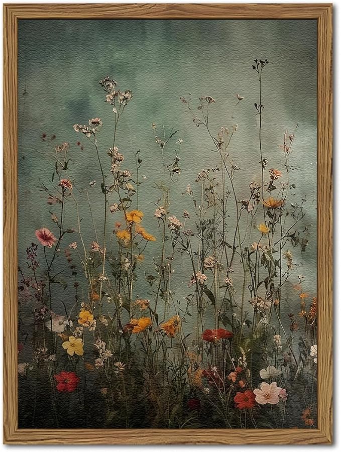 Vintage Wildflower Wall Art, Hand Drawn Sandstone 3D Textured Farmhouse by YFvrPtYourFavoritePainting