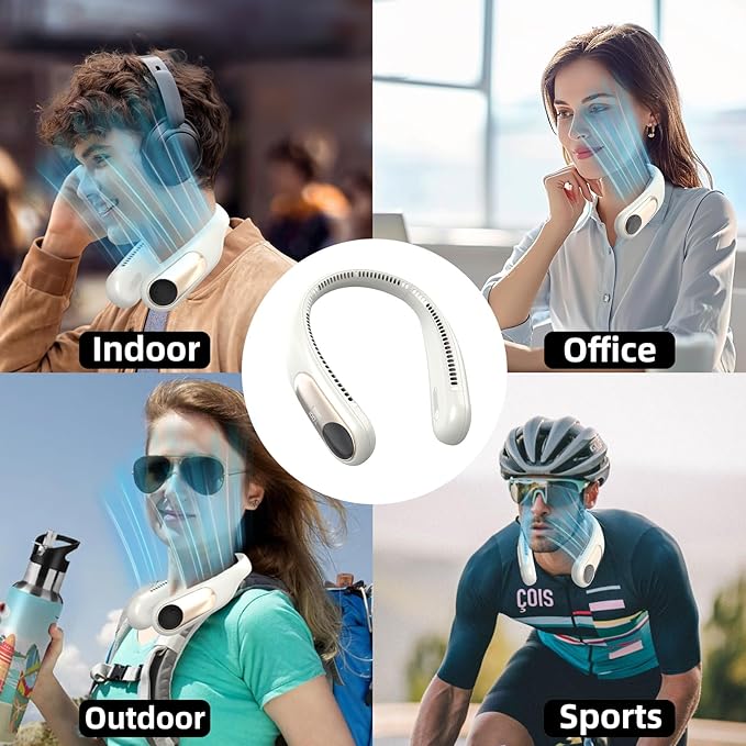 Portable Neck Fan,Personal Wearable Bladeless Fan,LED Display,4-Speeds,6000mAh USB Rechargeable,360° Strong Cooling Wind,Hands Free,White Elephant Gift,Christmas Gifts for Men Women (Light grey)