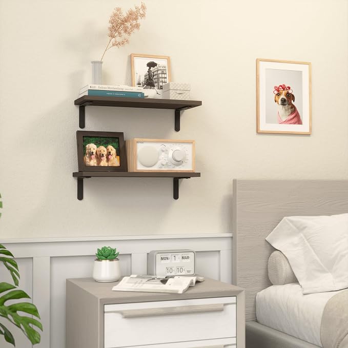 RICHER HOUSE Rustic Wood Floating Shelves, 2-Set Wall Mounted Shelves, 16In | - Image 5