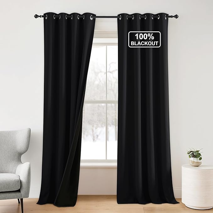 NICETOWN Black 100% Blackout Bedroom Curtains 96 inches Long 2 Panels Set | by NICETOWN