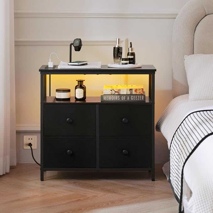 Yoobure Night Stand with Charge Station, Nightstand with 4 Drawers Bedside Table - Image 8