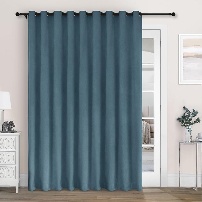 Macochico 100" Wx84 L Teal Blue Full Blackout Curtains for Sliding Door, Thermal Insulated Drapery for Living Room Bedroom Windows Patio Door, Modern Chenille Grommet Curtains with Tieback 1 Panel