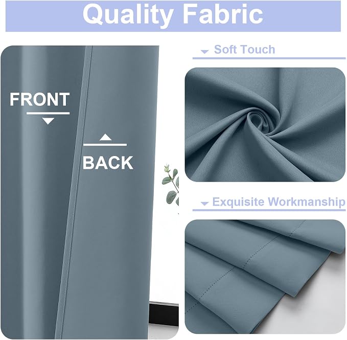 Simplebrand Ava Stone Blue Short 24 Inches Blackout Curtain 2 Panels Set - Image 3