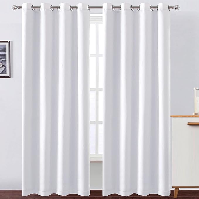 100% Blackout Curtains 52 x 84 Inches Long Thermal Insulated White Curtains - Image 2