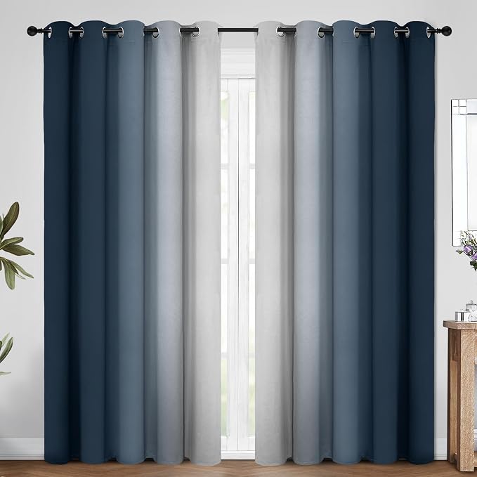 COSVIYA Grommet Room Darkening Ombre Navy Blue Curtains W70xL84 inch | Navy and by COSVIYA