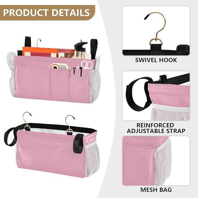 DOMIKING Pink Bedside Caddy for Dorm Bed Recliner Armrest Organizer - Image 5