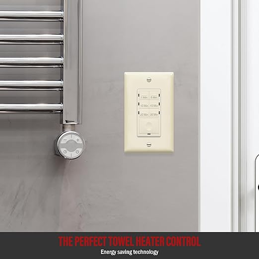 ENERLITES 30-Minute Countdown Timer Switch, 1-5-10-15-20-30 Min, for Bathroom Fans, Heaters, Lights, LED Indicator, 120VAC 800W, No Neutral Wire Required, UL Listed, HET06A-J-LA, Light Almond