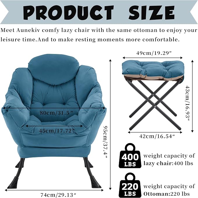 Lazy Chair with Ottoman, Comfy Reading Chair, Lounge Chair - Image 3