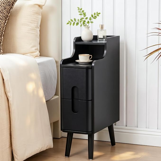 FurSch Narrow Nightstand Set of 2, Wooden Small 2 Drawer, Skinny Bedside Table - Image 7