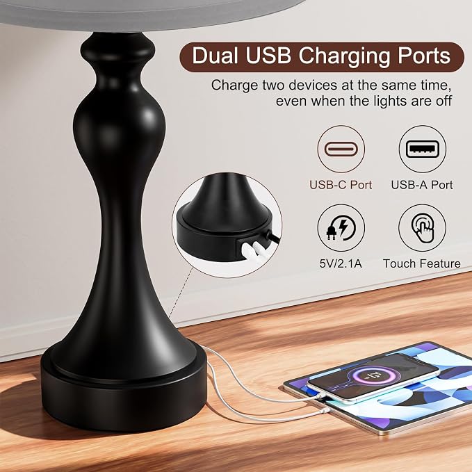 Touch Lamps for Nightstand, 3 Way Dimmable Bedside Lamps - Image 3