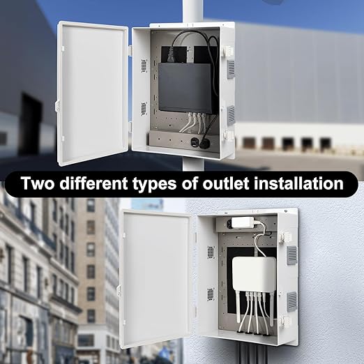 Namunanee Outdoor Electrical Junction Box with High Power Outlet, ABS Water Resistant Enclosure with Internal Mounting Panel & Hinged Cover. (18.1" H* 12.6" L* 6.3" W & Outlet)