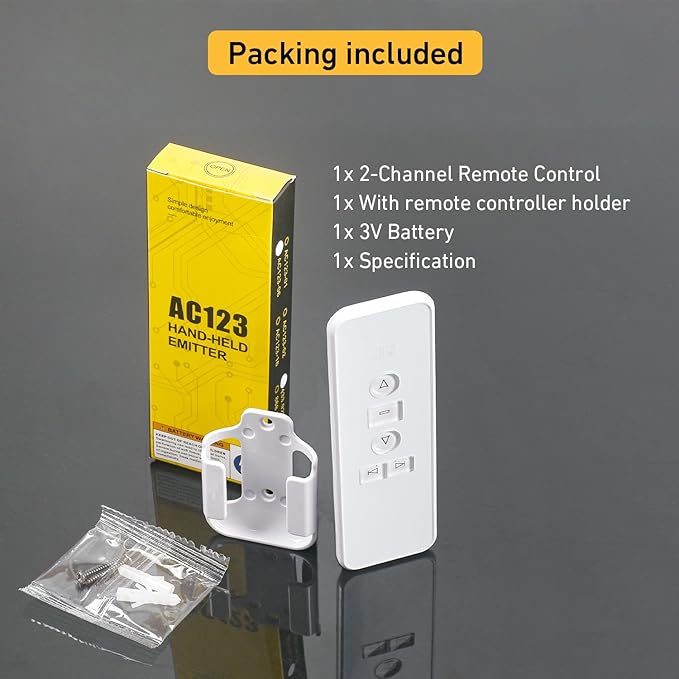 AC123-02 2 Channel Controller, RF433.92 Transmitter, Motorized Roller Shade Accessories for Motorized Blinds & Shades - White