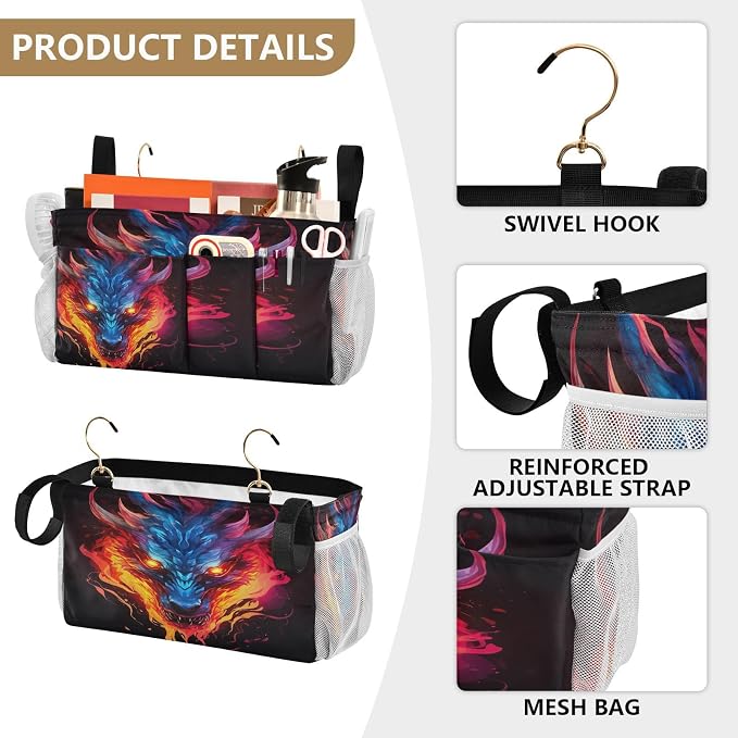 Dragon Fire tag8 Bedside Caddy Storage Bag Bedside Organizer - Image 5