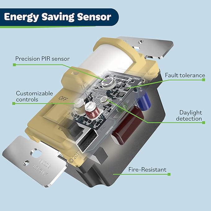 TOPGREENER in Wall PIR Motion Sensor Light Switch, Occupancy Sensor Switch, 𝐍𝐞𝐮𝐭𝐫𝐚𝐥 𝐖𝐢𝐫𝐞 𝐑𝐞𝐪𝐮𝐢𝐫𝐞𝐝, On/Off Override, 𝐒𝐢𝐧𝐠𝐥𝐞 𝐏𝐨𝐥𝐞, 4A, 500W, TSOS5-GDSWP,Gold,2 Pack