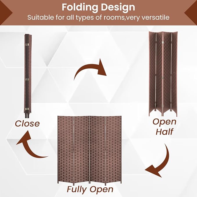 Room Divider Wall Divider 6FT 4 Panels Wood Mesh Hand-Woven Indoor Room Screen - Image 3
