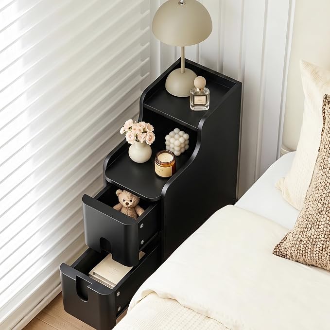FurSch Narrow Nightstand Set of 2, Wooden Small 2 Drawer, Skinny Bedside Table - Image 3