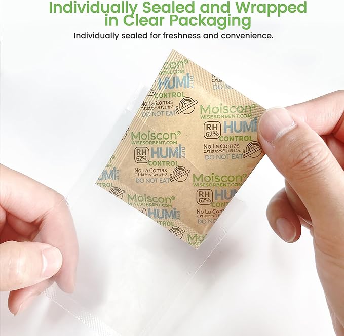 Wisesorb 30 Pack 62% RH 8 Gram Two-Way Humidity Control Packs for Storing 1 oz, Size 8 Moisture Control Packets Individually Wrapped