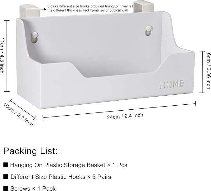 Bedside Caddy Hanging Storage Basket Little Size Plastic Beside Shelf Hang-on - Image 2