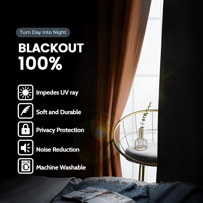 SimpleHome Orange 100% Blackout Curtains Room Darkening Living Room 63 Inch | - Image 3