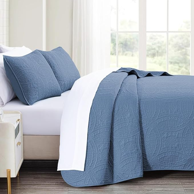 akkialla 118"x106" Bluish Grey California King Quilt Set, Oversized - Image 4