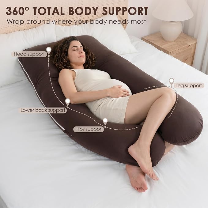 QUEEN ROSE U Shaped Pregnancy Pillow, Breathable Cotton Full Body Support - Image 2
