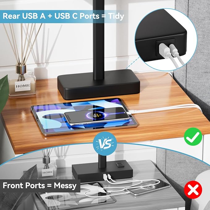 Touch Lamps for Bedroom, 3 Way Dimmable Grey Bedside Table Lamps Set of 2 | USB - Image 5
