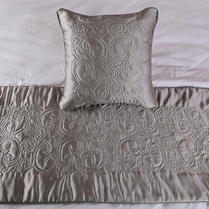 The HomeCentric Decorative Silver King 90 x 18 inch Bed Runner Without Pillow Cover, Satin Quilted Bed Scarf, Abstract Modern - Silver Soft