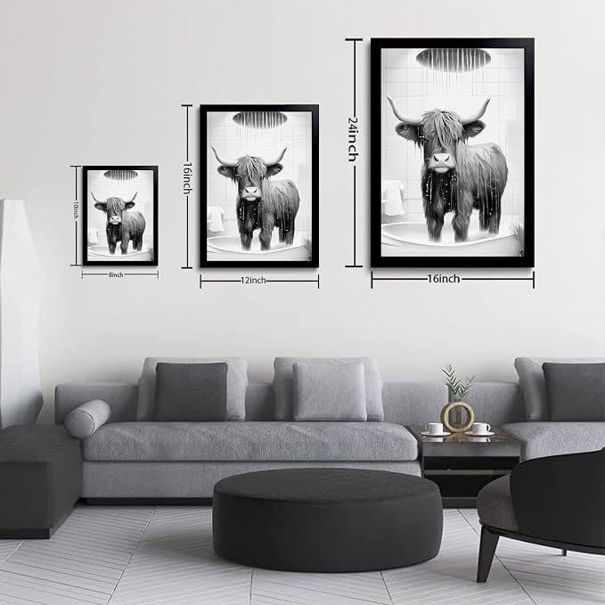 OIQArtOIQ Funny Bathroom Framed Wall Art Black and White Animal Canvas Wall Art - Image 7