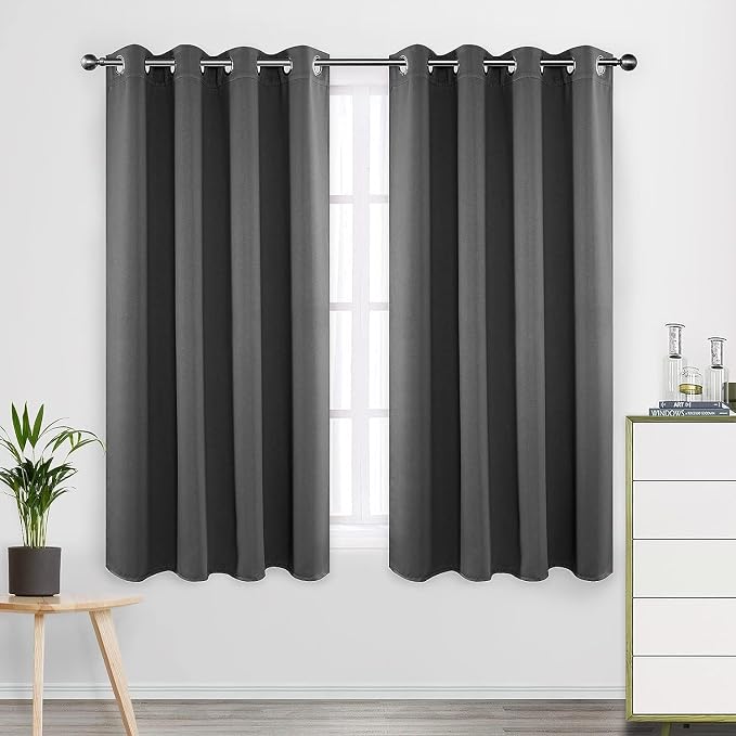 CUCRAF Dark Grey Blackout Curtains 54 inch Length, Thermal Insulated Room by CUCRAF