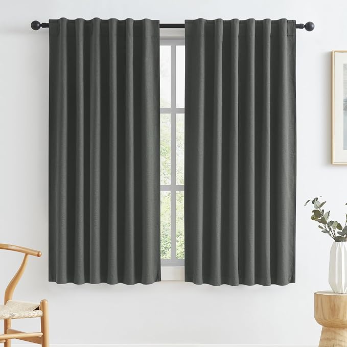 100% Blackout Linen Curtains, Full Shade Complete Light Blocking Drapes Back by KEQIAOSUOCAI