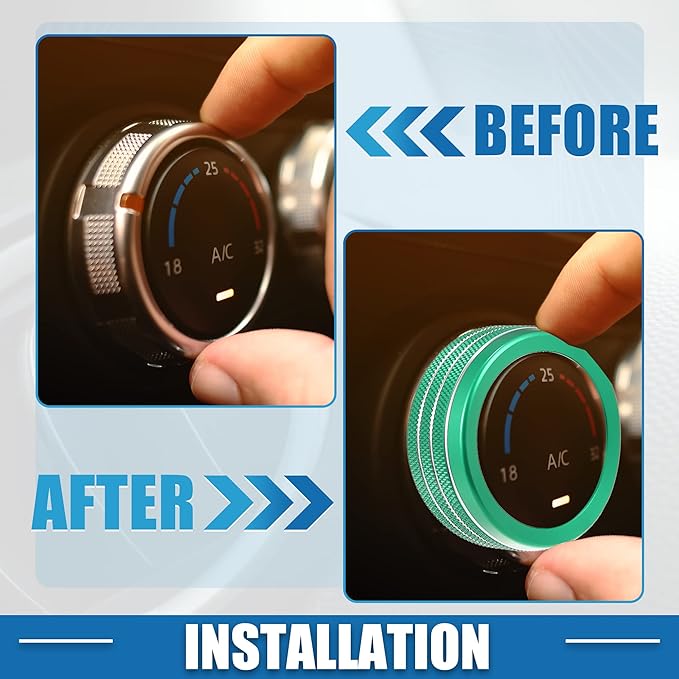 A ABSOPRO Car Air Conditioner Knobs Decals AC Radio Switch Knob Cover for Dodge Durango 2014-2020 for Jeep Cherokee Grand Cherokee 2014-2021 Green (Set of 3)