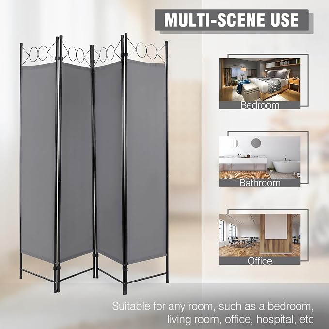 4 Panel Room Divider 6FT Steel Frame Screen Folding Privacy Divider - Image 6