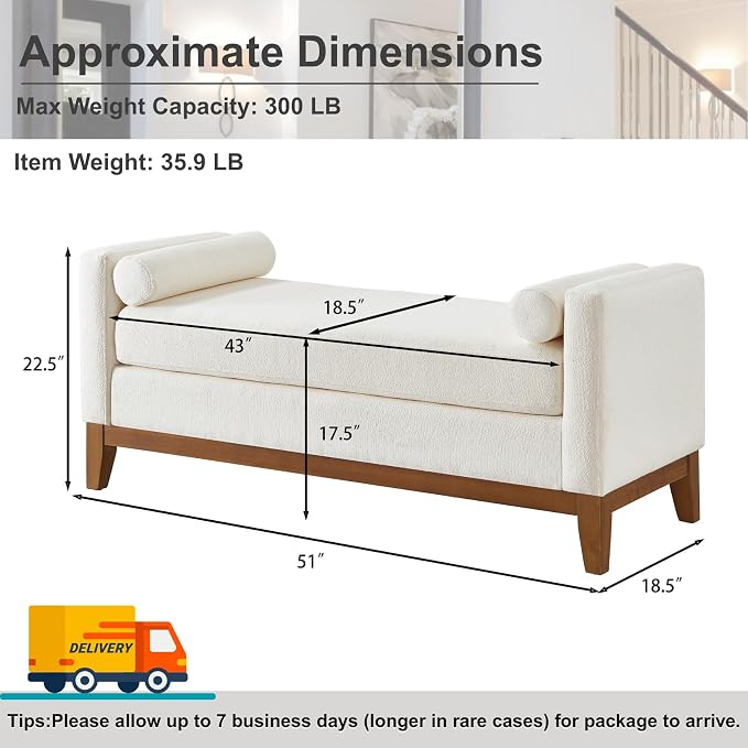 51" Full Size End of Bed Bench for Bedroom Living Room - Image 2
