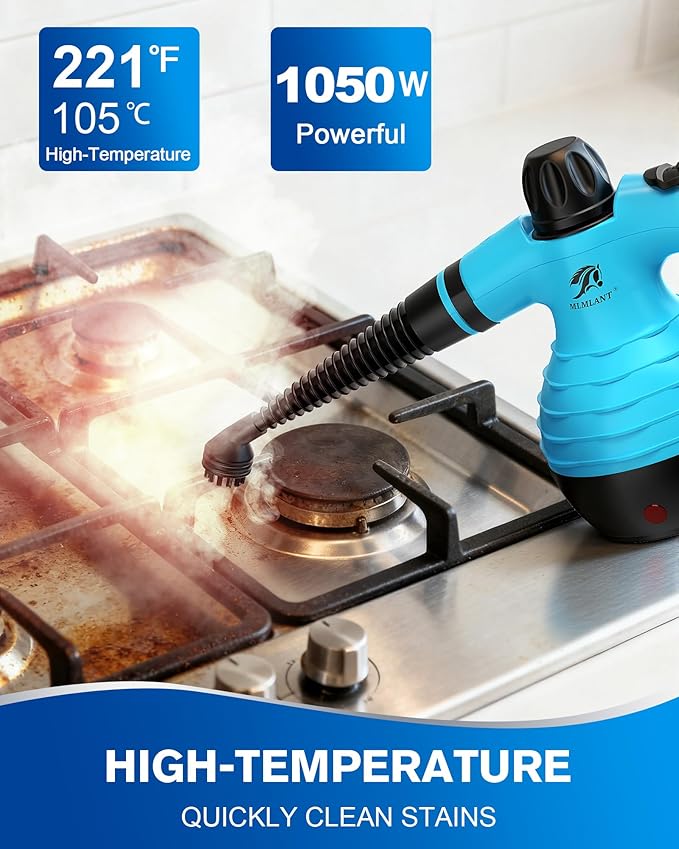 MLMLANT Handheld Steam Cleaner, multi-functional portable steam cleaner with a safety lock and a 9-piece accessory set, suitable for steam cleaning carpets, sofas, mattresses, car seats, kitchens