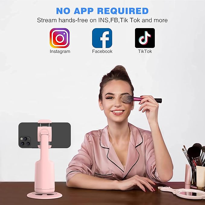 Auto Face Tracking Tripod, 360° Rotation Face Body Phone Camera Mount Smart Shooting Phone Tracking Holder with Remote,No App, Gesture Control,Smart Shooting Holder for Vlog, Streaming,Tiktok-Pink