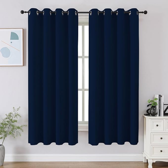 CUCRAF Navy Blue Blackout Curtains 54 inch Length 2 Panels Set, Room Darkening by CUCRAF