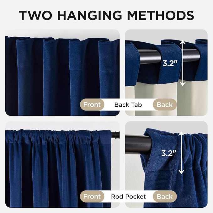 Joydeco 100% Blackout Curtains Velvet Black Out Curtain 84 Inch Drapes | - Image 3