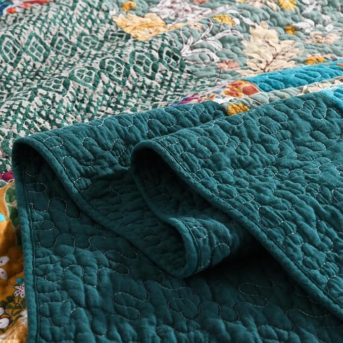 Autumn Dream Cotton Bedspread Luxury Vintage Turquoise Patchwork Bedding Quilt - Image 8