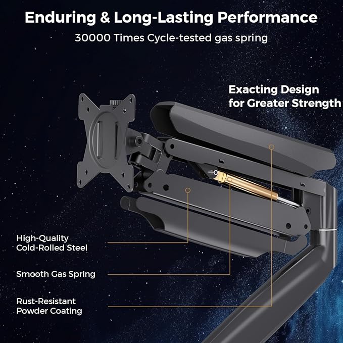 Curved Monitor Mount Single Arm Holds to 28.6 lbs, Ultrawide Monitor Stand for 35" Screens, C-Clamp & Grommet Base, +90° to-45° Tilt,180°Swivel,360° Rotation,VESA 75x75 or 100x100mm,for Curved/Flat